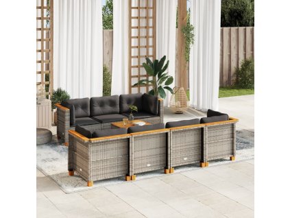 8dílná zahradní sedací souprava s poduškami šedá polyratan 3261750