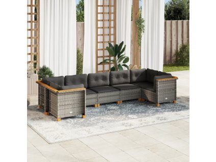 7dílná zahradní sedací souprava s poduškami šedá polyratan 3261972