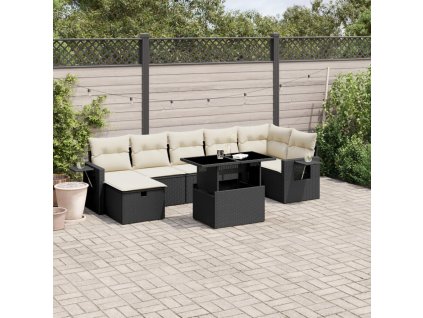 8dílná zahradní sedací souprava s poduškami černá polyratan 3274986