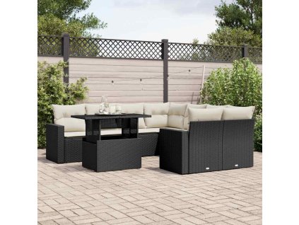 9dílná zahradní sedací souprava s poduškami černá polyratan 3267166