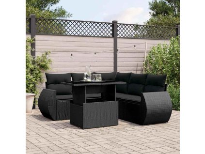 6dílná zahradní sedací souprava s poduškami černá polyratan 3268525