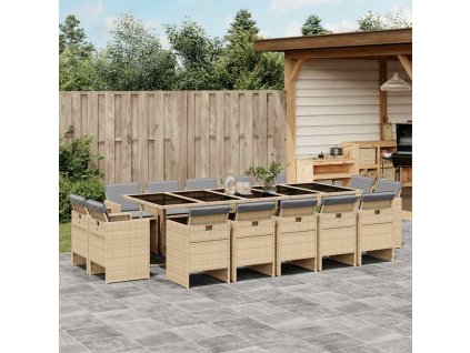 15dílný zahradní jídelní set s poduškami mix béžové polyratan 3277823