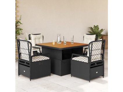 5dílný zahradní jídelní set s poduškami černý polyratan 3262912