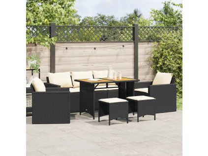 6dílná zahradní sedací souprava s poduškami černá polyratan 3213556