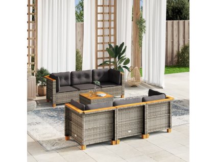 7dílná zahradní sedací souprava s poduškami šedá polyratan 3261738