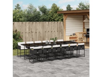 13dílný zahradní jídelní set s poduškami černý polyratan 3278069