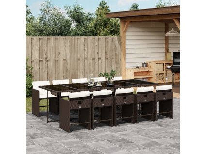 11dílný zahradní jídelní set s poduškami hnědý polyratan 3277880