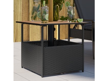Zahradní stůl otvor na slunečník černý 55x55x46,5 cm polyratan 364117