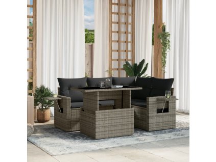 5dílná zahradní sedací souprava s poduškami šedá polyratan 3267880