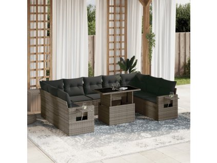 10dílná zahradní sedací souprava s poduškami šedá polyratan 3268110