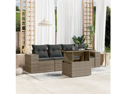 5dílná zahradní sedací souprava s poduškami šedá polyratan 3268990