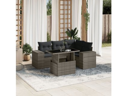 5dílná zahradní sedací souprava s poduškami šedá polyratan 3269140