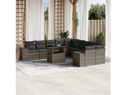 11dílná zahradní sedací souprava s poduškami šedá polyratan 3269430