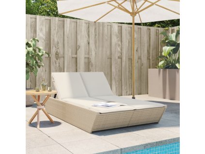 Dvojité zahradní lehátko s poduškami béžové polyratan 368183