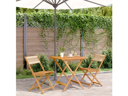 3dílný bistro set béžový polypropylen a masivní dřevo 3281867