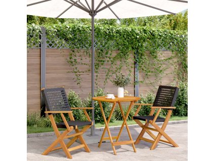 3dílný bistro set černý polyratan a masivní dřevo 3281850