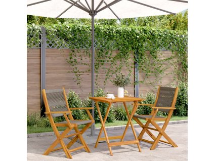 3dílný bistro set šedý polypropylen a masivní dřevo 3281806