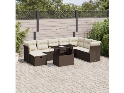 9dílná zahradní sedací souprava s poduškami hnědá polyratan 3274713