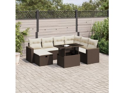 8dílná zahradní sedací souprava s poduškami hnědá polyratan 3274843