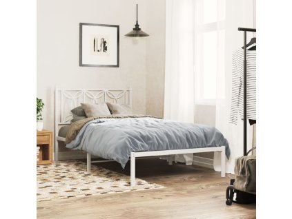 Kovový rám postele s čelem bílý 107 x 203 cm 376173