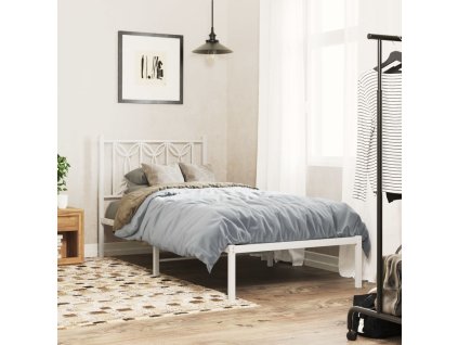 Kovový rám postele bez matrace s čelem bílý 75 x 190 cm 376167