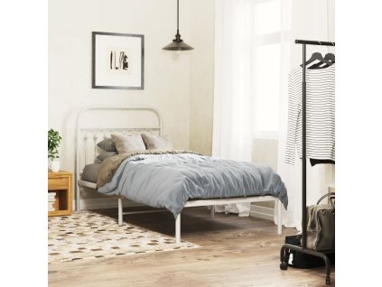 Kovový rám postele s čelem bílý 90 x 200 cm 376642
