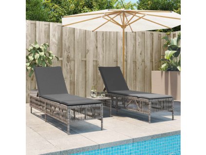 Zahradní lehátka s poduškami 2 ks šedá polyratan 3261598