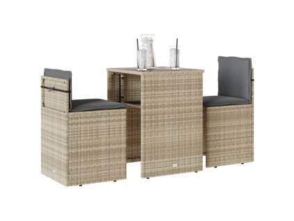 3dílný bistro set s poduškami světle šedý polyratan 4003874