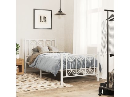 Kovový rám postele s hlavovým a nožním čelem bílý 80 x 200 cm 376186