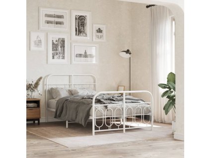 Kovový rám postele s hlavovým a nožním čelem bílý 120 x 200 cm 377182