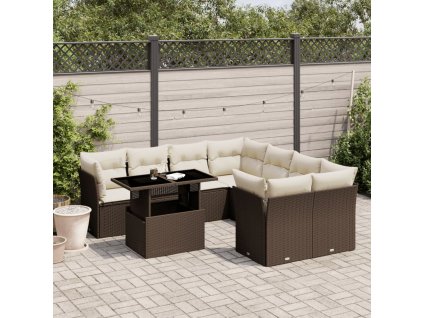 9dílná zahradní sedací souprava s poduškami hnědá polyratan 3266433