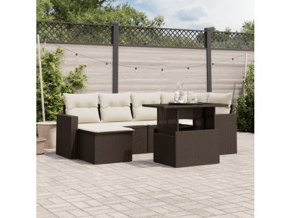 7dílná zahradní sedací souprava s poduškami hnědá polyratan 3267423