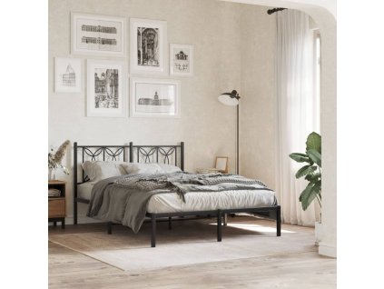 Kovový rám postele s čelem černý 135 x 190 cm 376127