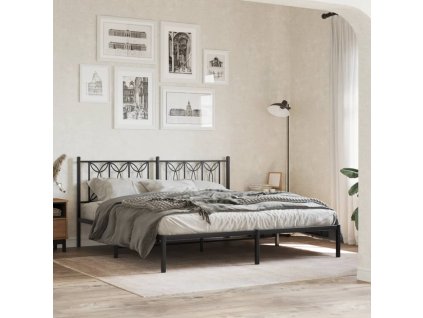 Kovový rám postele s čelem černý 183 x 213 cm 376133