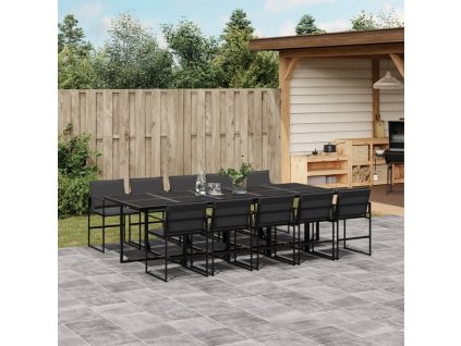 11dílný zahradní jídelní set s poduškami černý textilen 3295076