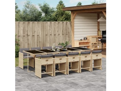 11dílný zahradní jídelní set s poduškami mix béžové polyratan 3211116