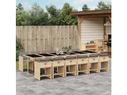 13dílný zahradní jídelní set s poduškami mix béžové polyratan 3211128