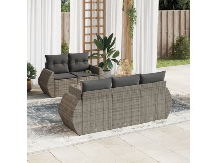 6dílná zahradní sedací souprava s poduškami šedá polyratan 3253437