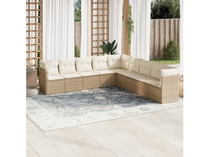 9dílná zahradní sedací souprava s poduškami béžová polyratan 3249617