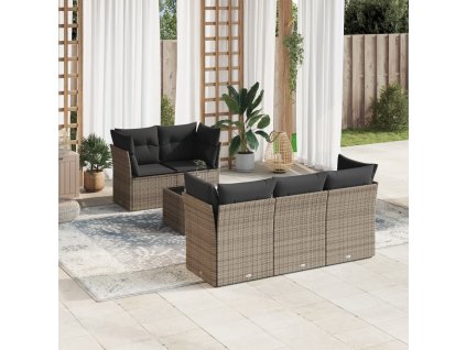 6dílná zahradní sedací souprava s poduškami šedá polyratan 3217250