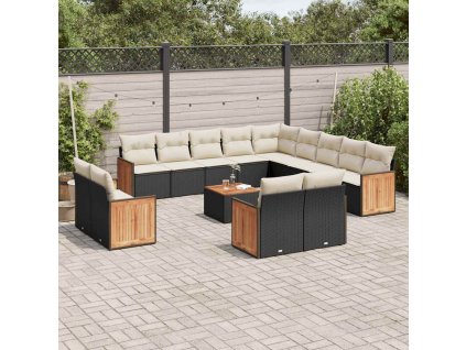 14dílná zahradní sedací souprava s poduškami černá polyratan 3260614