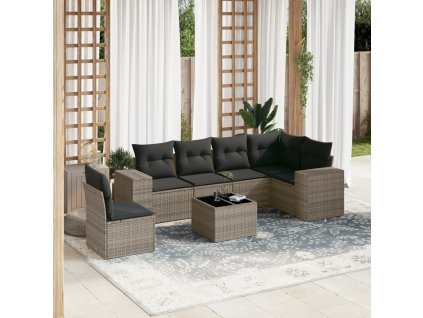 7dílná zahradní sedací souprava s poduškami šedá polyratan 3222639