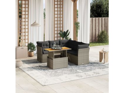 5dílná zahradní sedací souprava s poduškami šedá polyratan 3270829