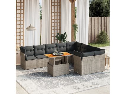 10dílná zahradní sedací souprava s poduškami šedá polyratan 3271011