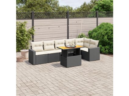 7dílná zahradní sedací souprava s poduškami černá polyratan 3271322