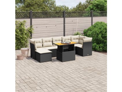 8dílná zahradní sedací souprava s poduškami černá polyratan 3270944