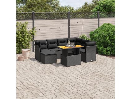 8dílná zahradní sedací souprava s poduškami černá polyratan 3270950