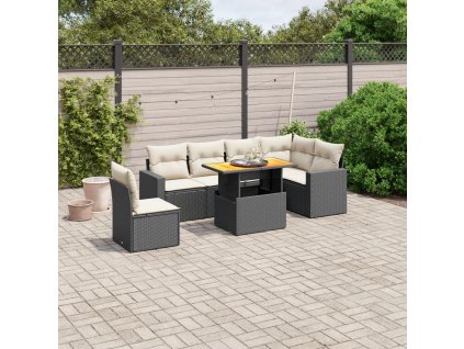 7dílná zahradní sedací souprava s poduškami černá polyratan 3271336