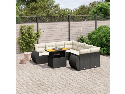 9dílná zahradní sedací souprava s poduškami černá polyratan 3272120