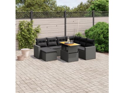 8dílná zahradní sedací souprava s poduškami černá polyratan 3271426